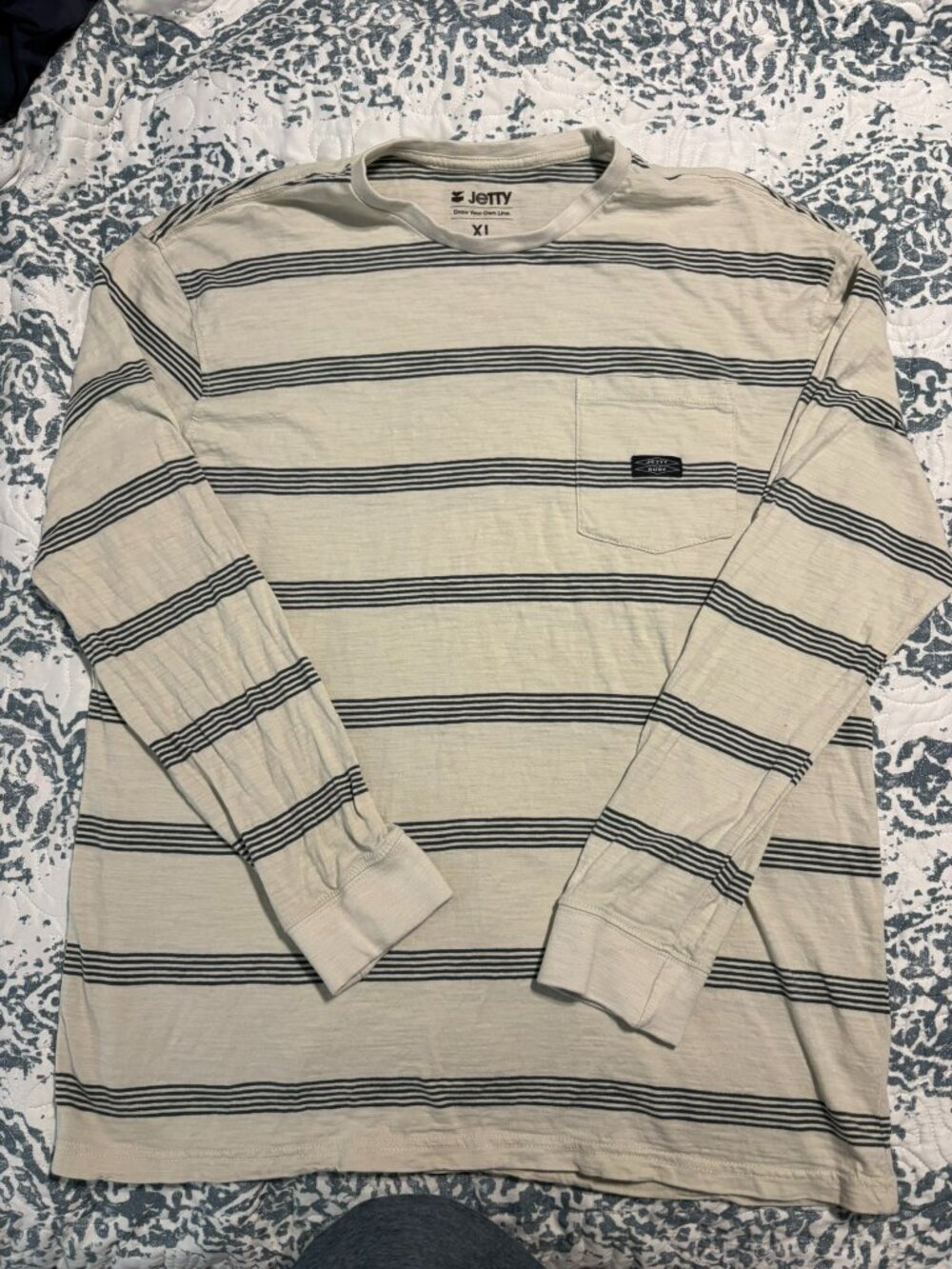 Jetty Men's Pehala Striped Long-Sleeve Pocket Tee - Size XL